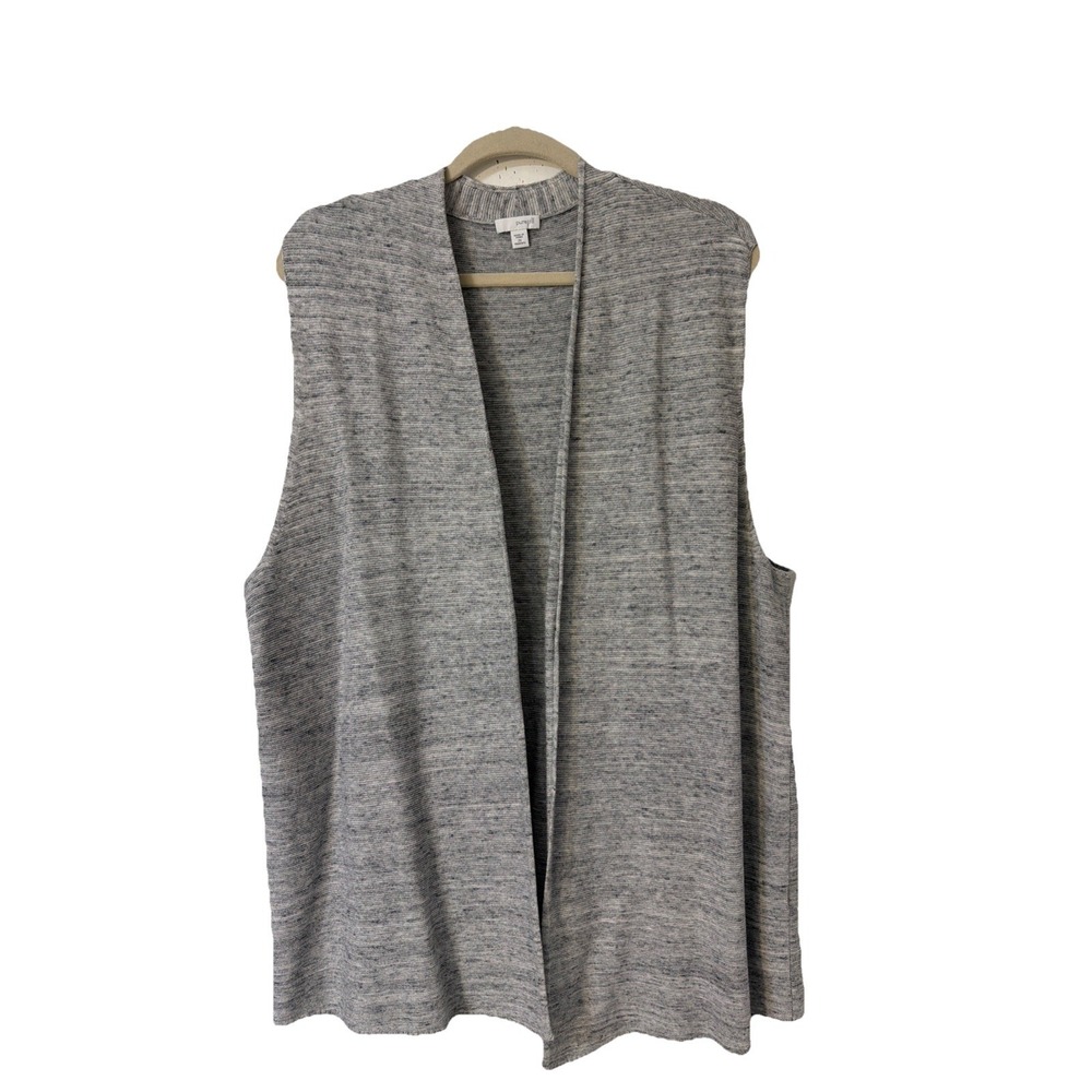 J Jill Pure Jill 2X Gray Sleeveless Open Cardigan Cotton Linen Blend Lagenlook